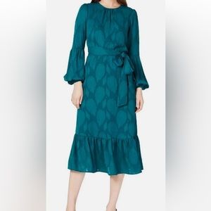 Michael Kors teal jacquard midi dress with tierred hem